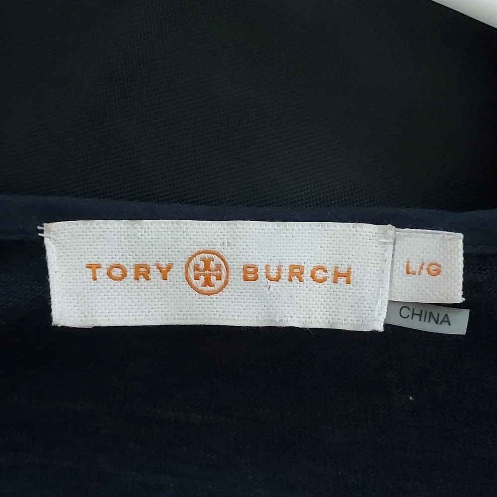 Tory Burch Tali Honeycomb Top in Navy V-neck Size Large